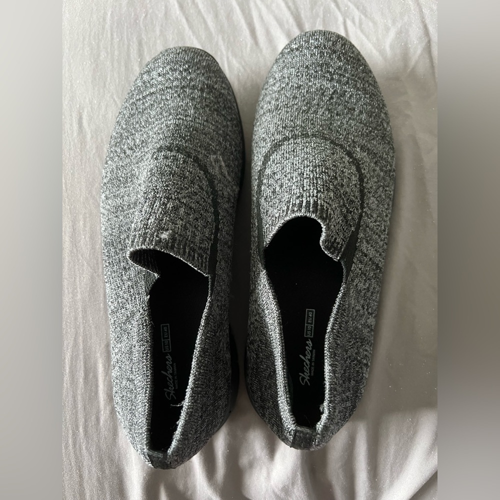 Skechers Black and Gray Knit Loafers